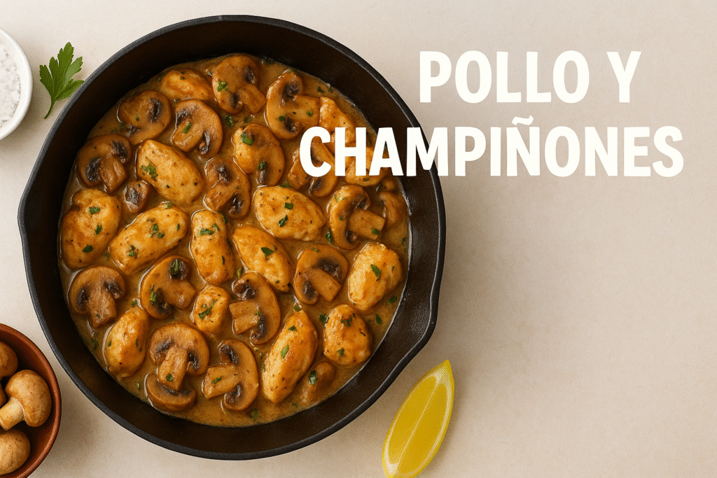 Pollo y champiñones a la sartén