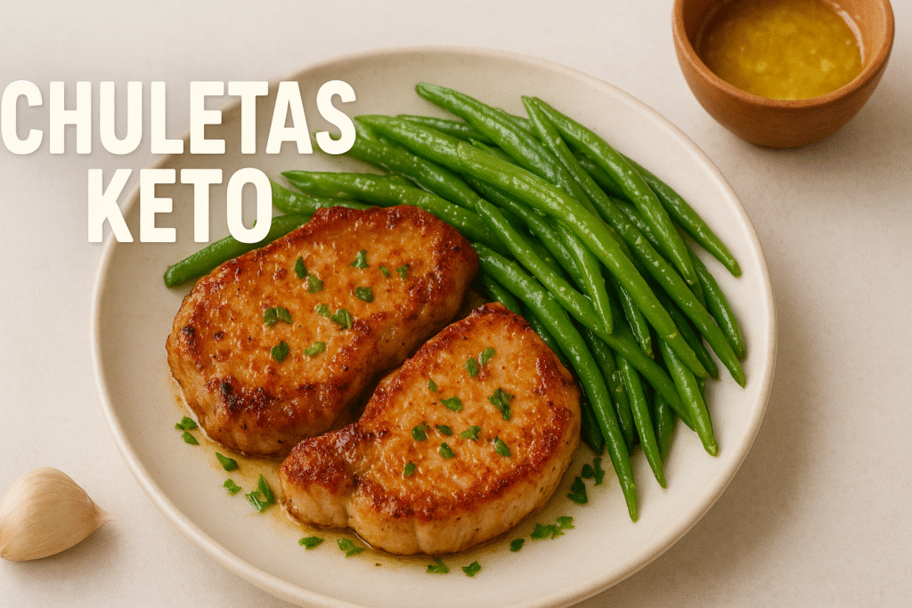chuletas-keto-cerdo-judias-verdes-mantequilla-ajo