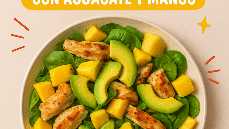 Ensalada tibia de pollo con aguacate y mango