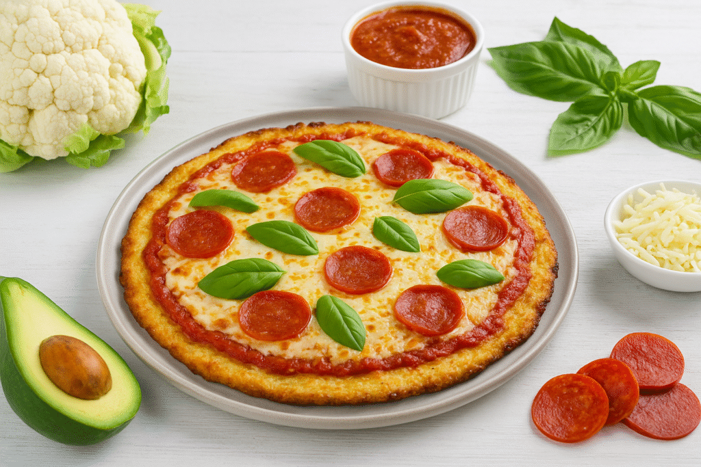 Pizza keto con coliflor y mozzarella