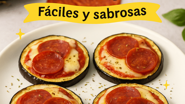 Mini pizzas keto de berenjena y pepperoni
