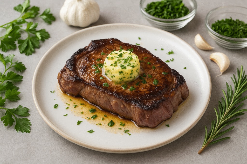 Bistec keto con mantequilla de ajo y hierbas
