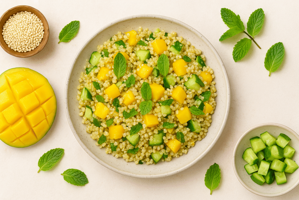 Ensalada de quinoa con mango y menta fresca
