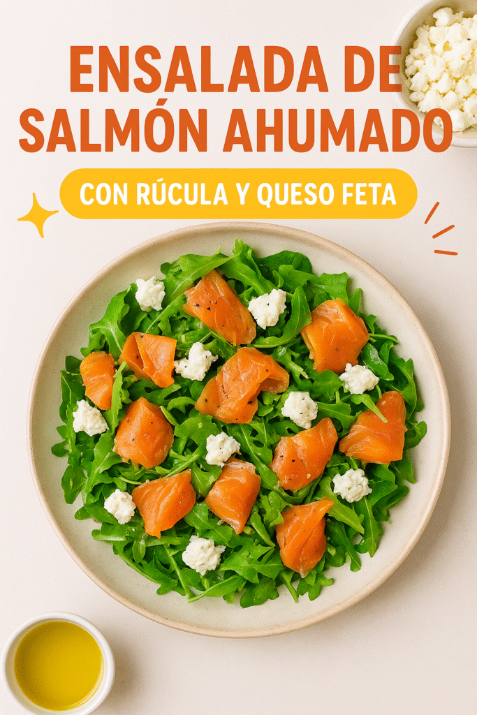 Ensalada de salmón ahumado con rúcula y queso feta