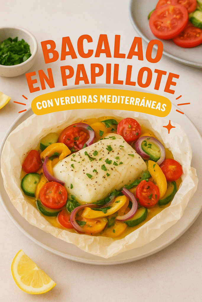 Bacalao en papillote con verduras mediterráneas