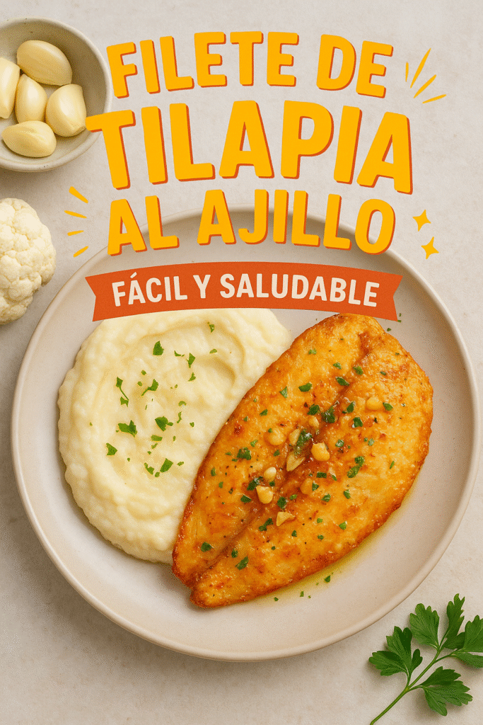 Filete de Tilapia al Ajillo con Puré de Coliflor