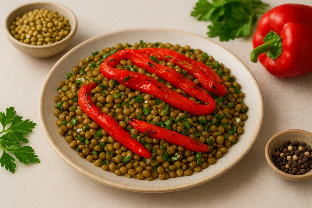 Ensalada de lentejas sencilla con pimientos asados